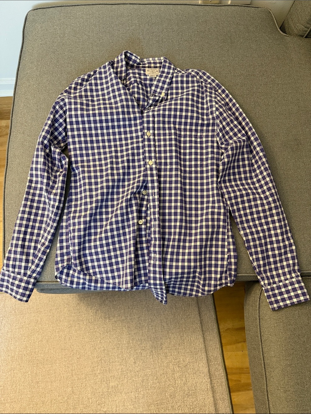 J. Crew Men's Navy and White Gingham Button-Down Shirt